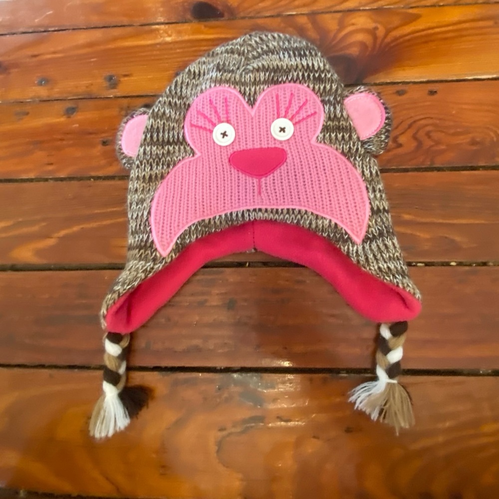 Sock Monkey Toboggan Fleece Lined Winter Cap kids o/s